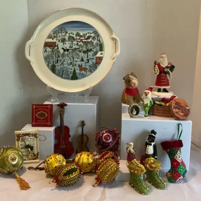 Vintage Satin “Push Pin” Ornaments, Music Ornaments & Others, Villeroy & Boch Naïf Christmas Platter