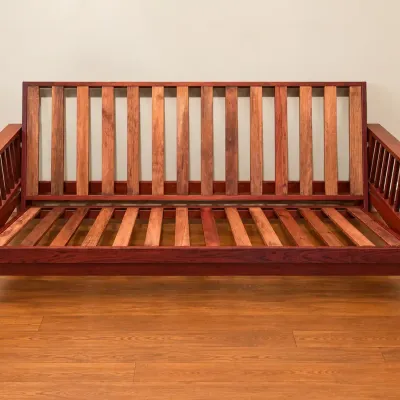 Solid Wood Mission-Style Futon Frame with Slatted Back and Arms