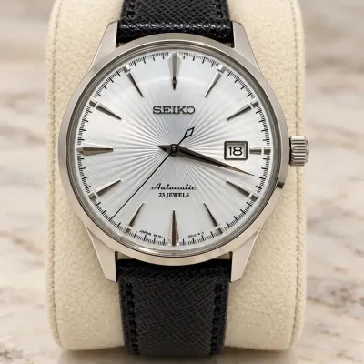 Seiko Automatic 23-Jewel Silver Sunburst Dial Watch with Date, 6R15 Movement
