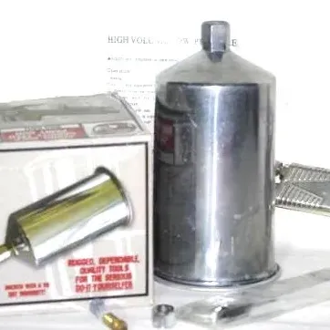 Rhino HVLP gravity feed paint spray gun (model RHO 6811), featuring a metallic finish cup, spray nozzle assembly, and original box.