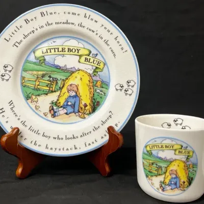Vintage Mud Pie Little Boy Blue Nursery Rhyme Plate & Mug
