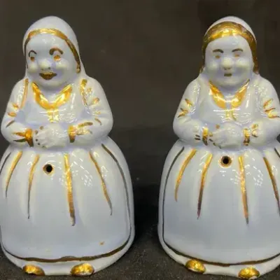 Vintage Blue Porcelain Dutch Women Salt & Pepper Shakers