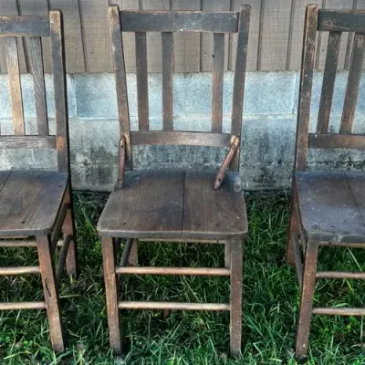 Set of 3 Vintage Wooden Slat-Back Chairs - Restoration Projects