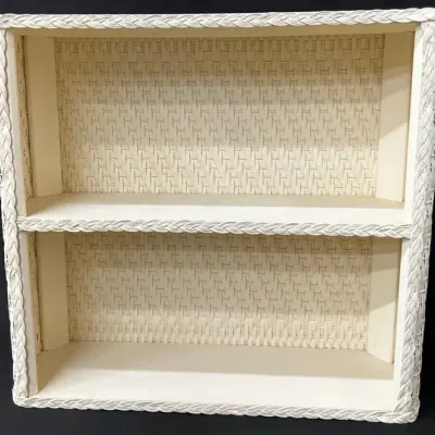 Vintage White Wicker Two-Tier Display Shelf