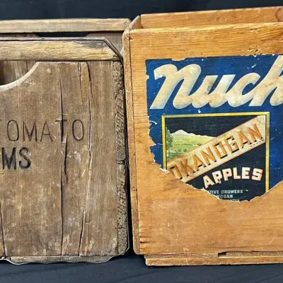 Vintage Wooden Produce Crates - Picnic Tomato Farms & NuChief Apples