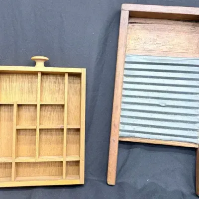 Vintage Wooden Washboard & Wall-Mount Trinket Shelf