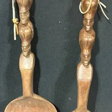 Vintage Hand-Carved Wooden Tiki Spoon & Fork Wall Decor - 27"