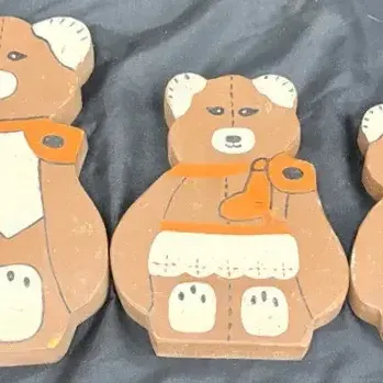 Vintage Hand-Painted Wooden Teddy Bear Family - Set of 3