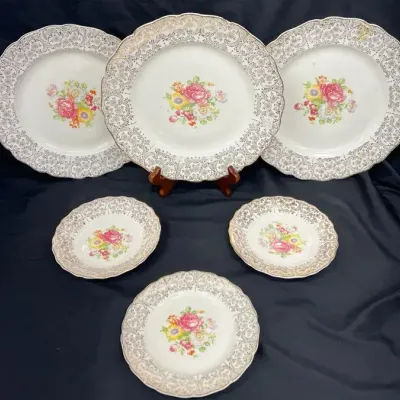Vintage Keystone Canonsburg Lajean Floral Plates - 6 Pieces