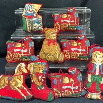 Vintage Stuffed Fabric Christmas Ornaments – Set of 10