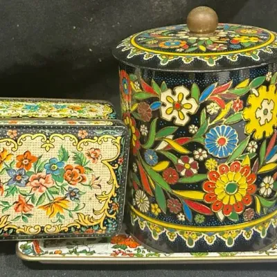 Vintage English-Made Tin Containers And Trinket Tray- Daher