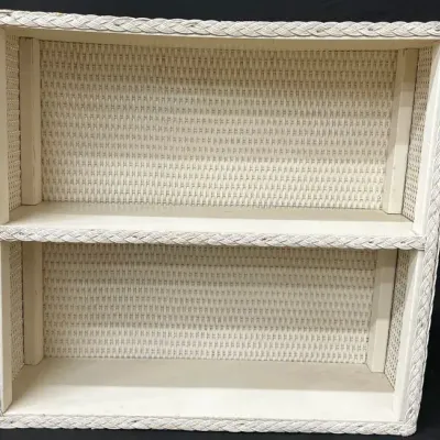 Vintage White Wicker Two-Tier Wall Shelf