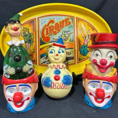 Vintage Circus & Clown Collectibles - Banks, Figurines & Tray