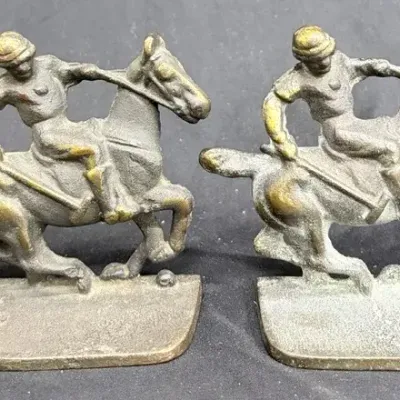 Vintage Cast Iron Polo Player Bookends – Pair