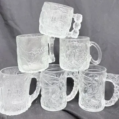 Vintage McDonald's Batman & Flintstones Glass Mugs - Set of 6