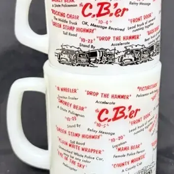 Vintage Anchor Hocking Fire-King Milk Glass C.B.'er Mugs - Set of 2