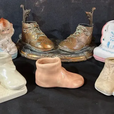Vintage Baby Shoe Planters & Decorative Figurines - 6 Pieces