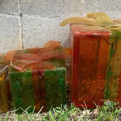Set of 3 Lighted Christmas Gift Box Yard Decorations