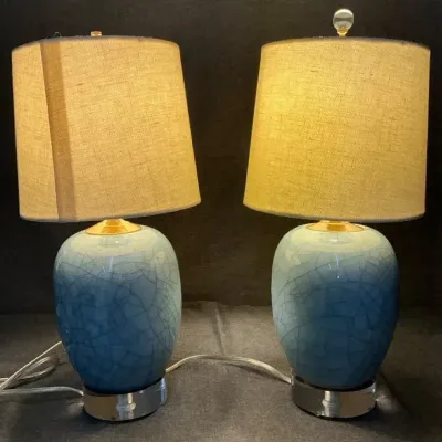 Murano Style Crackled Blue Lamps