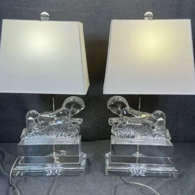 Art Deco Clear Glass Horse Lamps