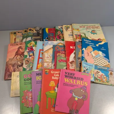 Sale Photo Thumbnail #343: Large collection of vintage children's storybooks from the 1960s to 1980s, including titles by Richard Scarry, Sweet Pickles, and Sesame Street.