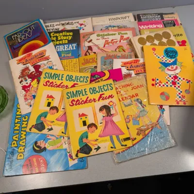 Sale Photo Thumbnail #342: Collection of vintage children's activity, sticker, and coloring books, mostly dating from the mid-20th century.