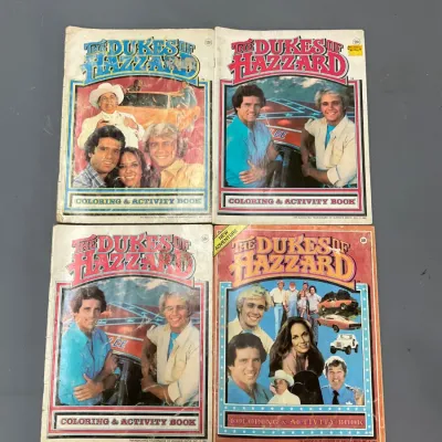Sale Photo Thumbnail #395: Four vintage 1981 The Dukes of Hazzard coloring and activity books showing light wear.