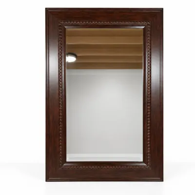 Sale Photo Thumbnail #42: Large rectangular wall mirror in a dark mahogany-finished wood frame featuring beaded trim detail.