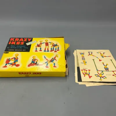 Sale Photo Thumbnail #222: Vintage Krazy Ikes Plastic Large Deluxe Set building toy by Whitman, complete with original box and instruction sheets.