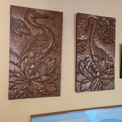 Sale Photo Thumbnail #57: carved wood wall plaques depicting herons