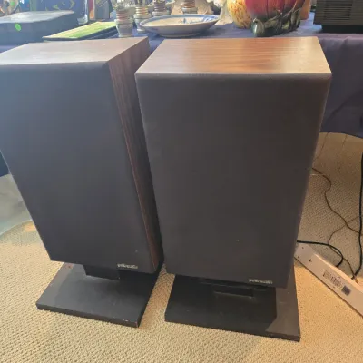 Sale Photo Thumbnail #6: Pair of vintage Polk Audio bookshelf speakers and floor stands.