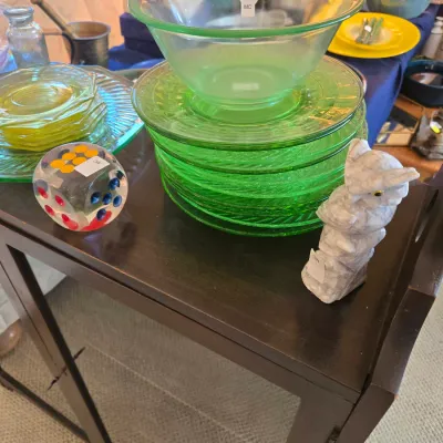Sale Photo Thumbnail #27: Collection of green depression glass 