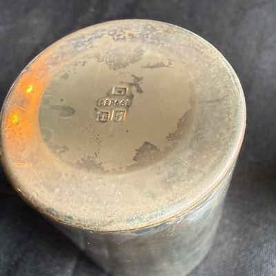 Sale Photo Thumbnail #8: Underside of a vintage silver-plated or brass vessel featuring stamped hallmarks including 'DÉPOSÉ'.