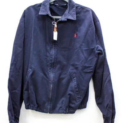 Navy blue Polo Ralph Lauren full-zip jacket with embroidered red pony logo on the chest.