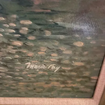 Sale Photo Thumbnail #11: Framed oil painting featuring a signature by Marie Fay in the lower portion of the canvas.