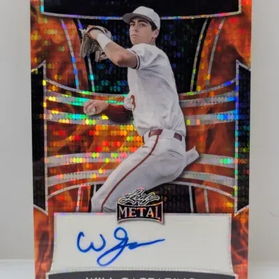 Leaf Metal baseball trading card featuring an autographed image of Will Gasparino in a colorful refractor finish.