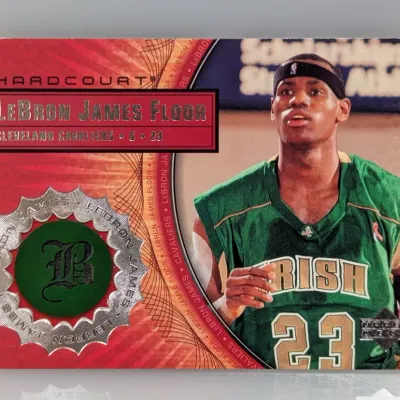 Upper Deck Hardcourt LeBron James Floor basketball card featuring his St. Vincent-St. Mary high school jersey.