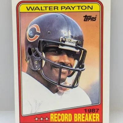 1987 Topps Walter Payton #3 Record Breaker trading card, featuring the Chicago Bears running back in good vintage condition.