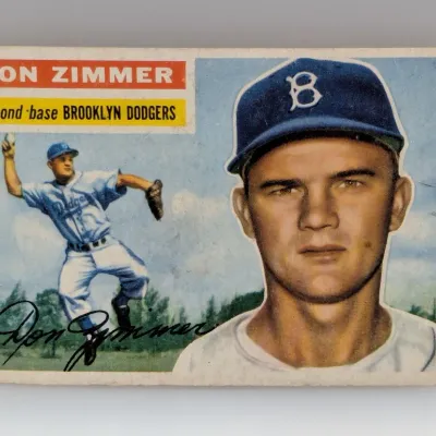 Vintage 1956 Topps Don Zimmer baseball card #255 featuring the Brooklyn Dodgers second baseman, showing light edge wear.