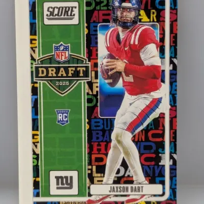 2025 Score NFL Draft Jaxson Dart rookie football trading card in excellent condition.