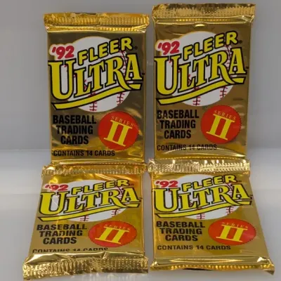 Four unopened foil packs of 1992 Fleer Ultra Baseball Trading Cards, Series II.
