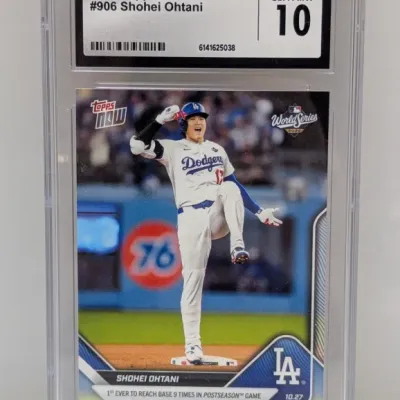 CGC-graded Gem Mint 10 copy of a 2025 Topps Now #906 Shohei Ohtani baseball card. The card features Ohtani in a Los Angeles Dodgers...