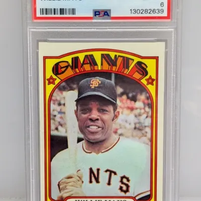 PSA-graded EX-MT 6 1972 Topps Willie Mays #49 baseball card in a protective slab.