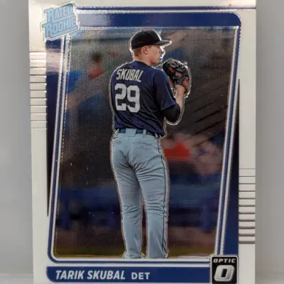 Donruss Optic Tarik Skubal Detroit Tigers 'Rated Rookie' baseball trading card in excellent condition.