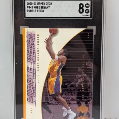 SGC-graded 8 NM/MT 2000-01 Upper Deck Kobe Bryant Purple Reign basketball card #443.