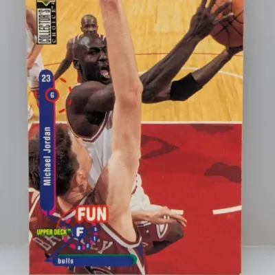 Upper Deck Collector's Choice Michael Jordan 'Fun Facts' basketball trading card, featuring an in-game action photo.