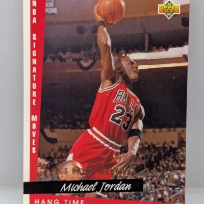 1993-94 Upper Deck Michael Jordan 'Hang Time' basketball trading card in good condition.