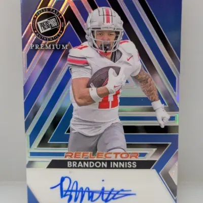 2024 Press Pass Premium Reflector autograph trading card featuring Ohio State Buckeyes wide receiver Brandon Inniss.