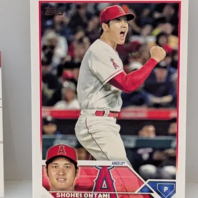 Topps Shohei Ohtani baseball card featuring him in a Los Angeles Angels uniform.