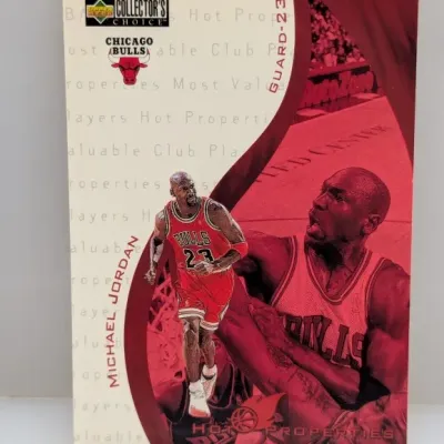 1997-98 Upper Deck Collector's Choice Hot Properties Michael Jordan trading card #23, featuring action shots of Jordan in his...